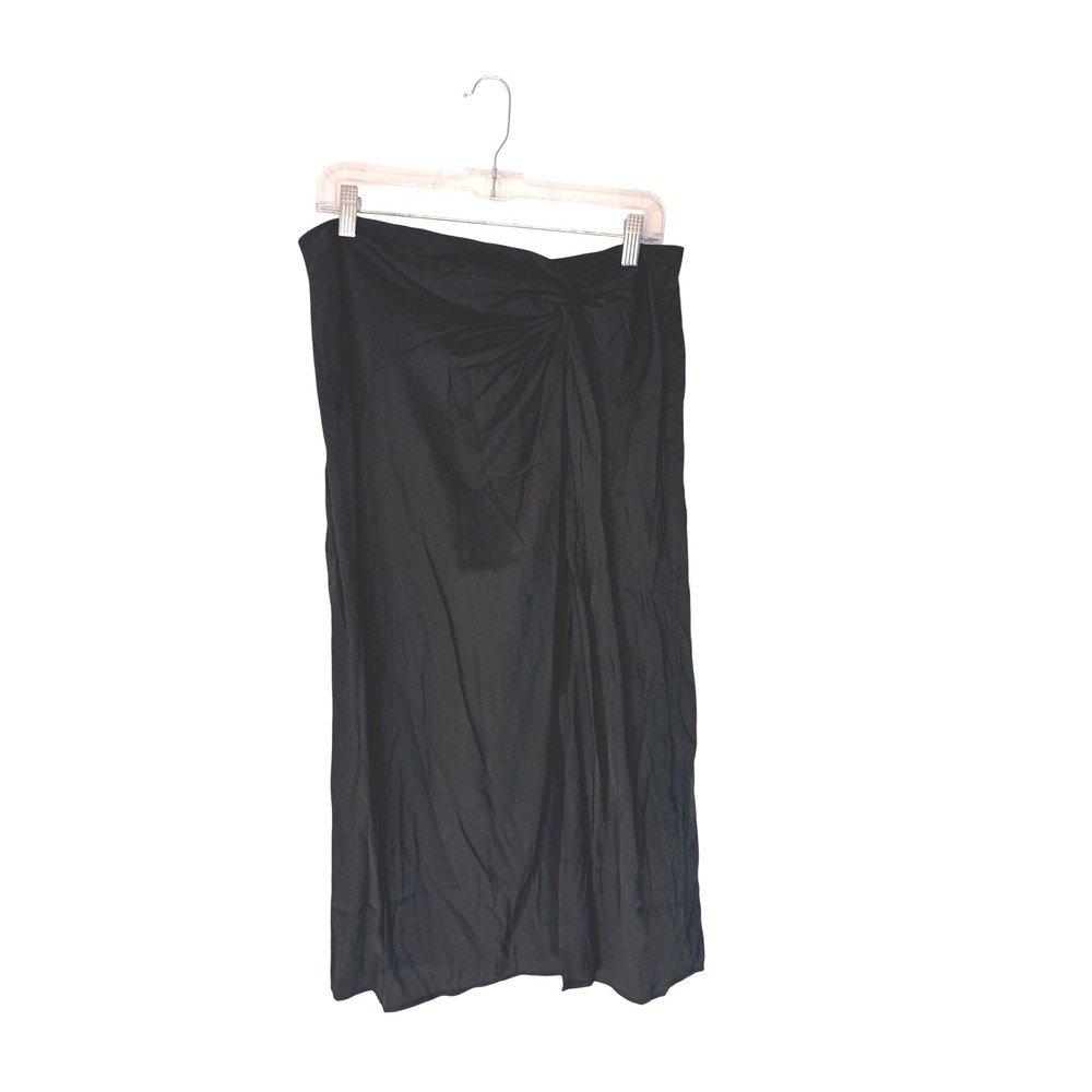 Lulus Always a Twist Black Satin Twist Front Midi Skirt Sleek High Waist XL